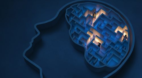 Seeking solutions in the maze-shaped human brain, 3D - Computer generated image